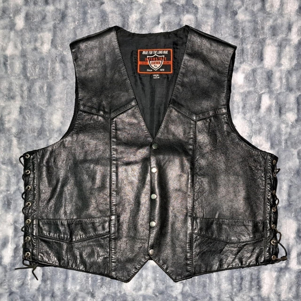 Black Interstate Leather Motorcycle Vest Size XXL